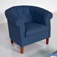 Poltrona Chester light in vera pelle blu oceano