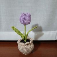 Vasetto con fiore, fatto ad uncinetto