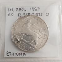 1/2 Birr 1889, moneta Etiopia in argento