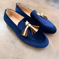 Mocassino in velluto blu midnight