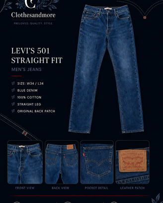 Jeans Levi's 501 uomo W34 L34 denim blu