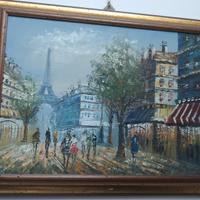 Quadro dipinto a mano su tela Parisian Street Scen