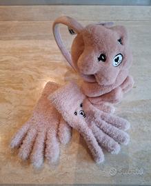 Guanti e Paraorecchie rosa/cipria