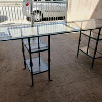 Scrivania bancone tavolo ferro battuto e vetro