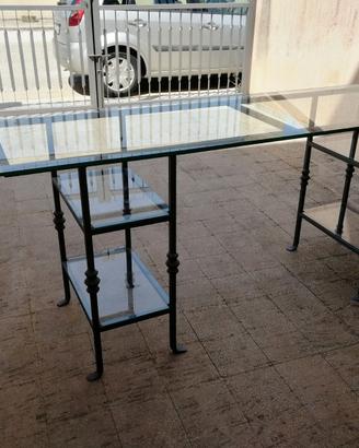 Scrivania bancone tavolo ferro battuto e vetro