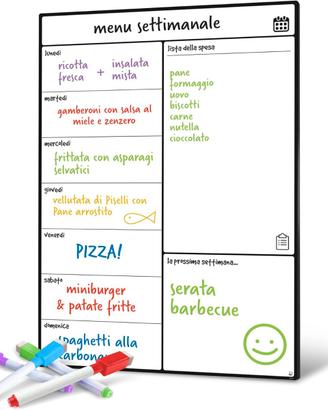 Lavagna Magnetica Settimanale Frigo + 4 pennarelli