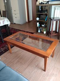 Tavolino salotto in noce chiaro e piano in vetro