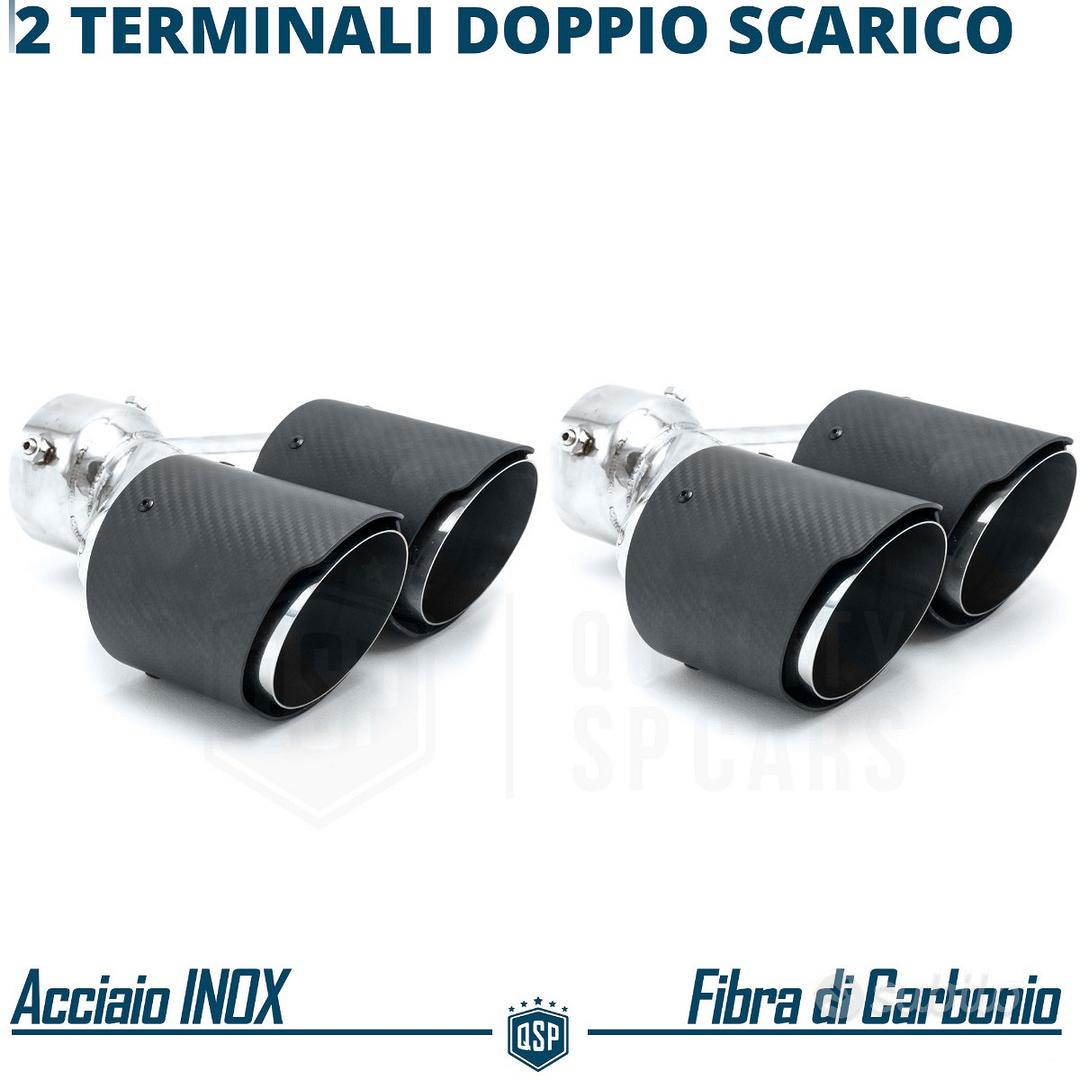 2 TERMINALI di Scarico Doppi Universali Auto ACCIAIO Carbonio