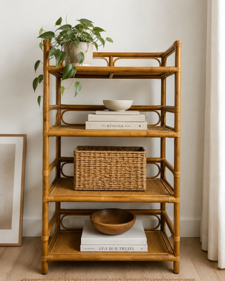 Etagère vintage anni ’70 in midollino/rattan – 4