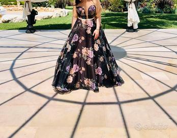 Abito lungo floreale nero