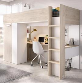 Letto a castello con armadio e scrivania