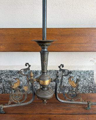 Lampadario antico in ferro con due punti luce