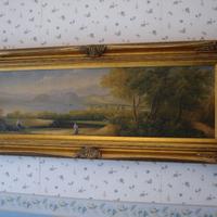 Quadro olio su tela Pasini 30x100 lago in campagna