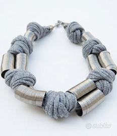 collana statement design acciaio e cotone 