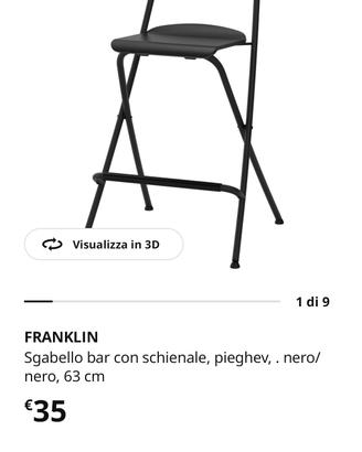 N.2 Sgabelli pieghevoli IKEA FRANKLIN 63 cm nero