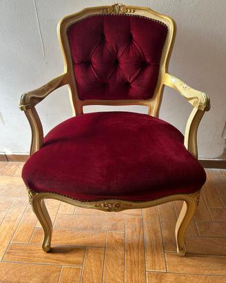 Poltrona/Sedia Antica Stile Luigi XV in Velluto.
