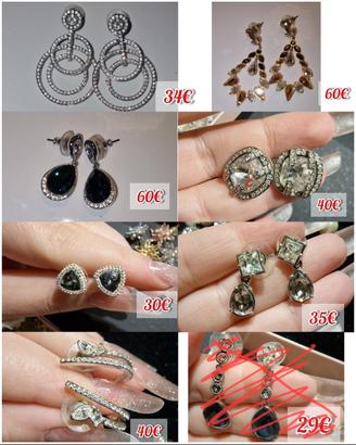 Set 5 paia orecchini Swarovsky, d'orati, blu, a l