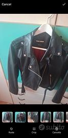 giacca biker nera fodera rossa