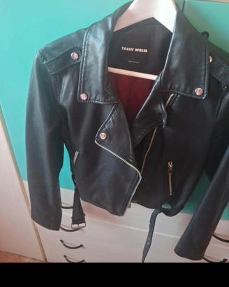 giacca biker nera fodera rossa