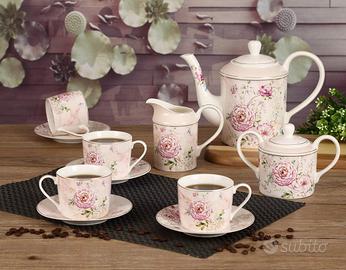 Set da the porcellana motivo peonia dorata 11 pz