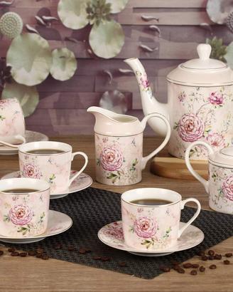 Set da the porcellana motivo peonia dorata 11 pz