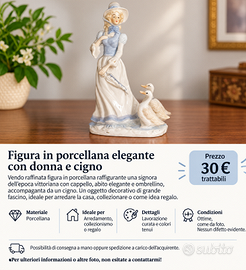 Figura in porcellana elegante con donna e cigno