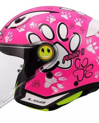 TG S CASCO BIMBO LS2 OF622 FUNNY 2 PAWS PINK ROSA 