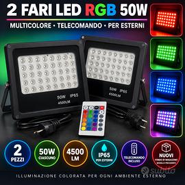 2 Fari Led 50W RGB Multicolore telecomando IP65