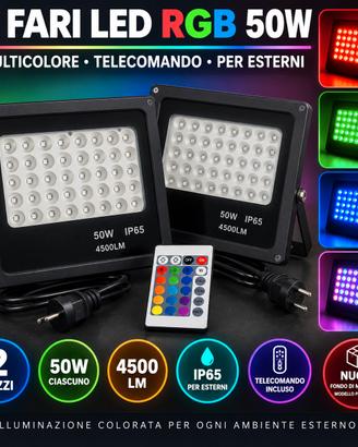 2 Fari Led 50W RGB Multicolore telecomando IP65