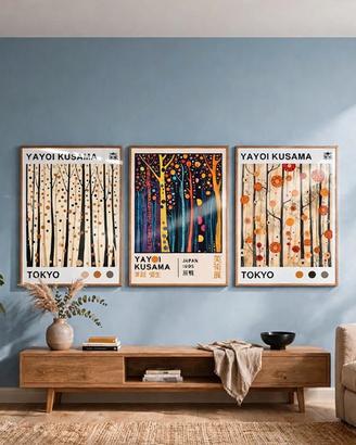 Tris Poster Stampe Yayoi Kusama  Arte Autunno Pois