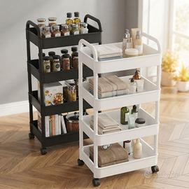 Carrello cucina 5 ripiani ruote 360° nero/bianco