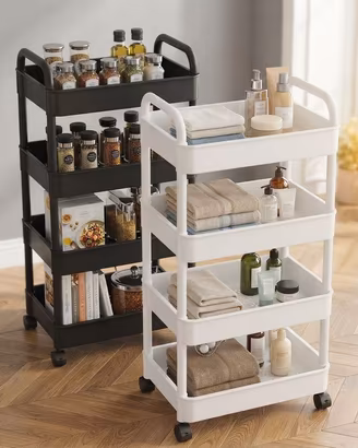 Carrello cucina 5 ripiani ruote 360° nero/bianco