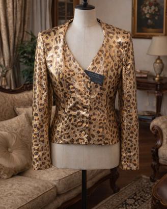 Giacca in vero pitone stampa animalier oro