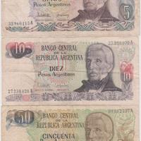 3 banconote 5 - 10 - 50 pesos generale san martin