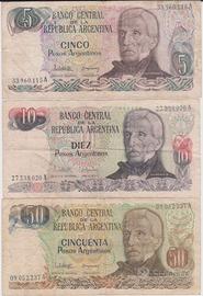 3 banconote 5 - 10 - 50 pesos generale san martin