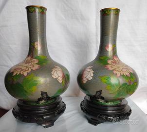coppia specul. vasi cinesi smalto cloisonn '60 '70