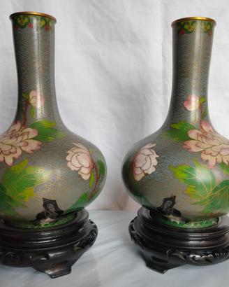 coppia specul. vasi cinesi smalto cloisonn '60 '70