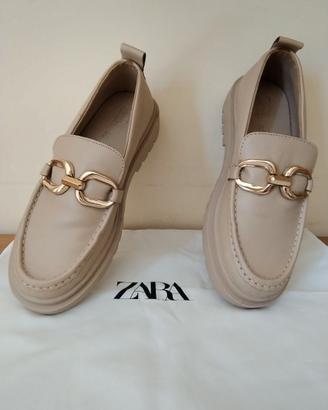 Scarpe Barca Mocassini ZARA Donna 38 Beige
