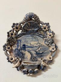 Acquasantiera blu cobalto napoli con il vesuvio