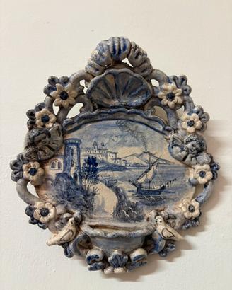 Acquasantiera blu cobalto napoli con il vesuvio