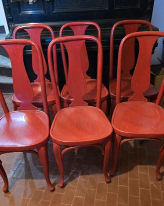 Set 6 sedie rosse vintage design in legno 