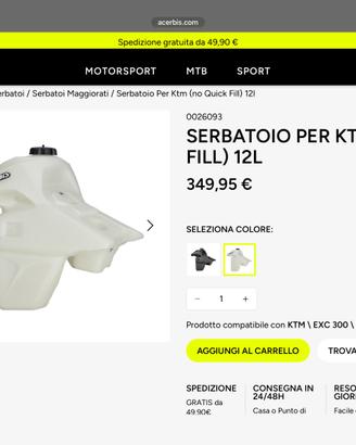 Serbatoio maggiorato Acerbis 12litri bianco