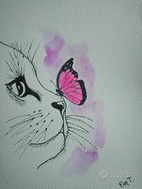 disegno Gatto con farfalla 