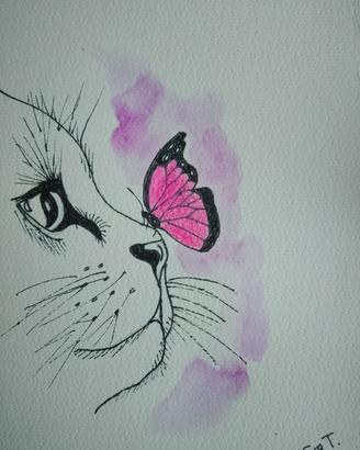 disegno Gatto con farfalla 