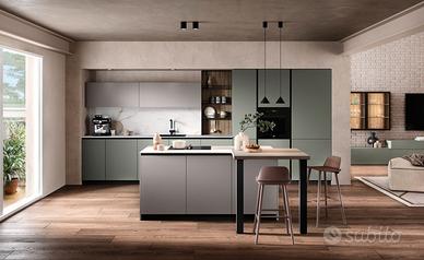 CUCINA LINEARE CON ISOLA+PIANO SNACK  MODERNA