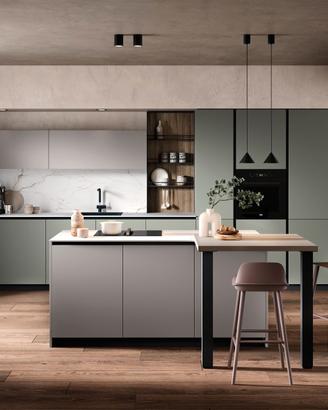 CUCINA LINEARE CON ISOLA+PIANO SNACK  MODERNA