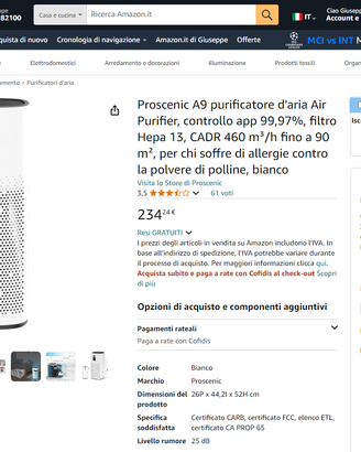 Proscenic A9 purificatore d'aria