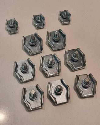 11 morsetti zincati per funi acciaio (6mm, 4mm)