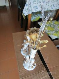 COPPIA CANDELABRI porta candela un lume porcellana