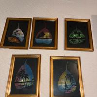 Set 5 quadri decorativi con foglie artistiche